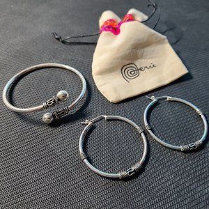 Burnt Silver Earrings & Bracelet Peruvian 950 Sterling Silver